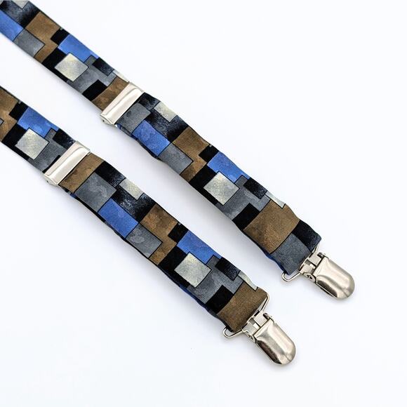 Retro Y-Back Suspenders Clip On Adjustable 90s Geometric Brown Blue Black Gray - Picture 6 of 8